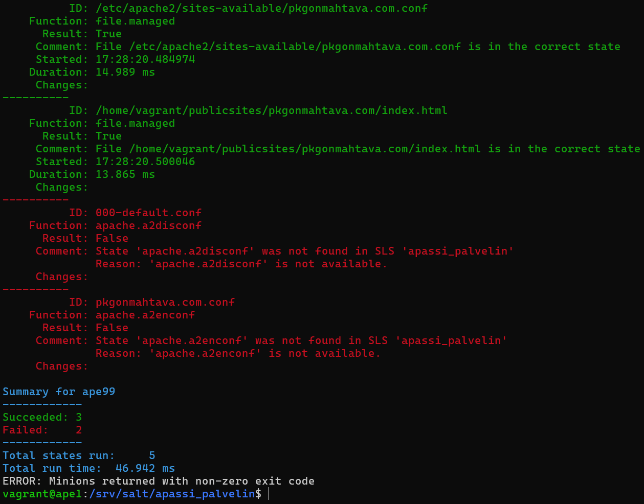Virheilmoitus moduulin ajamisesta