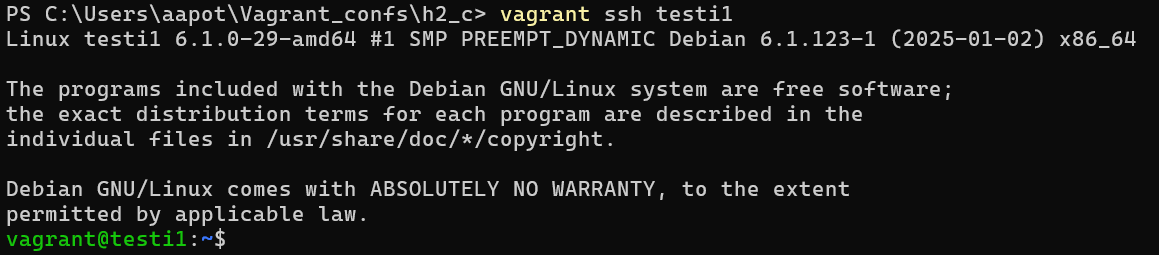 SSH-yhteyden luominen testi1-virtuaalikoneeseen