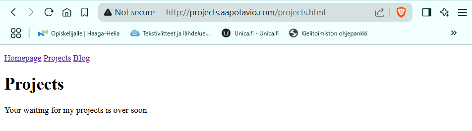 Linkitetty projects selaimessa